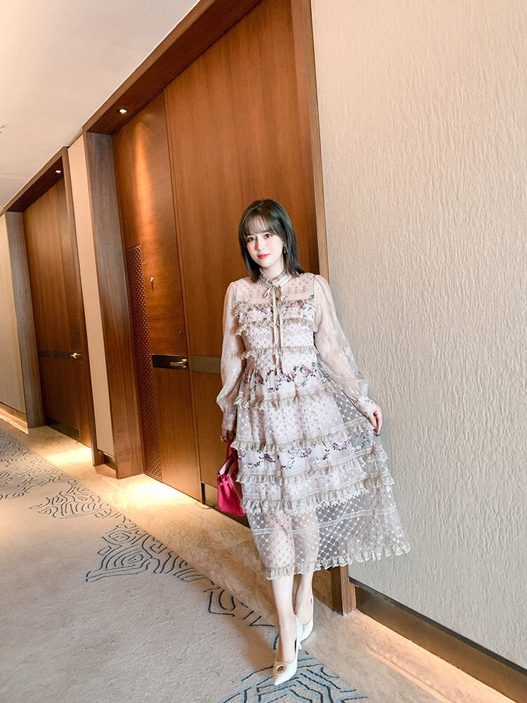 sixsr Spring Outfits Designer Runway Party Evening Midi Long Dresses For Women Ruffles Embroidery Floral Elegant Traf Chic Ladies Vestidos Femme Robe