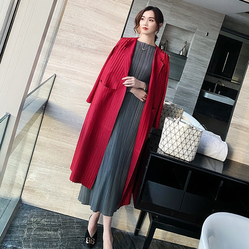 sixsr Trends Spring Winter Miyake Pleated Women Comfortable Dress Long Sleeve High Quality Korean Style Casual Aesthetic Clothes