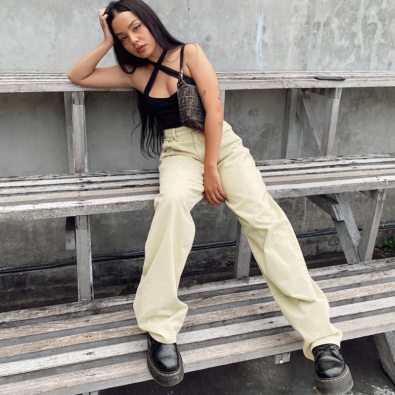 Brown Vintage Baggy Jeans Women 90s Streetwear