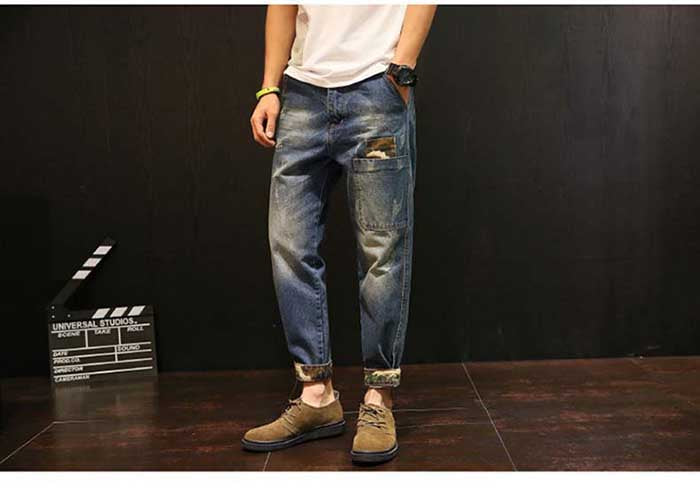 Men Harem Jeans Loose Baggy Casual Joggers Plus Size Hip Hop Denim Pants Camouflage Patchwork Streetwear Trousers Man Clothing