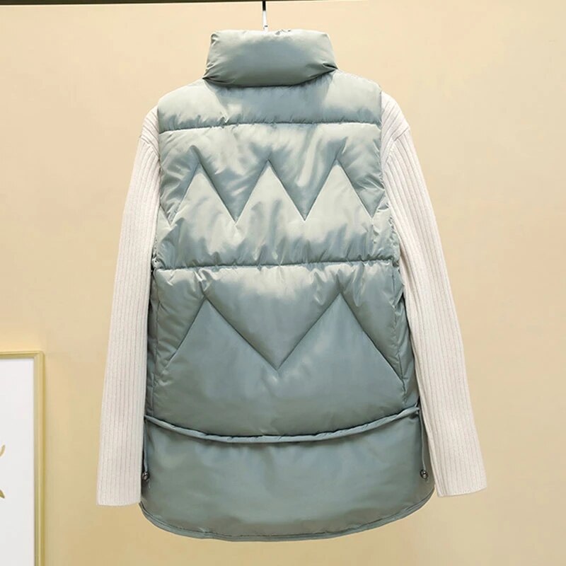 Sixsr Autumn Winter Down Cotton Soild Women's Vest Short Style New Slim Fashion Stand-up Collar White Jacket Sleeveless Vest