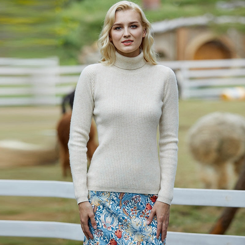 100% Merino Wool Turtleneck Women Sweater Autumn Winter Warm Soft Jumper Women Knitted Pullover Femme Cashmere Sweater Knit