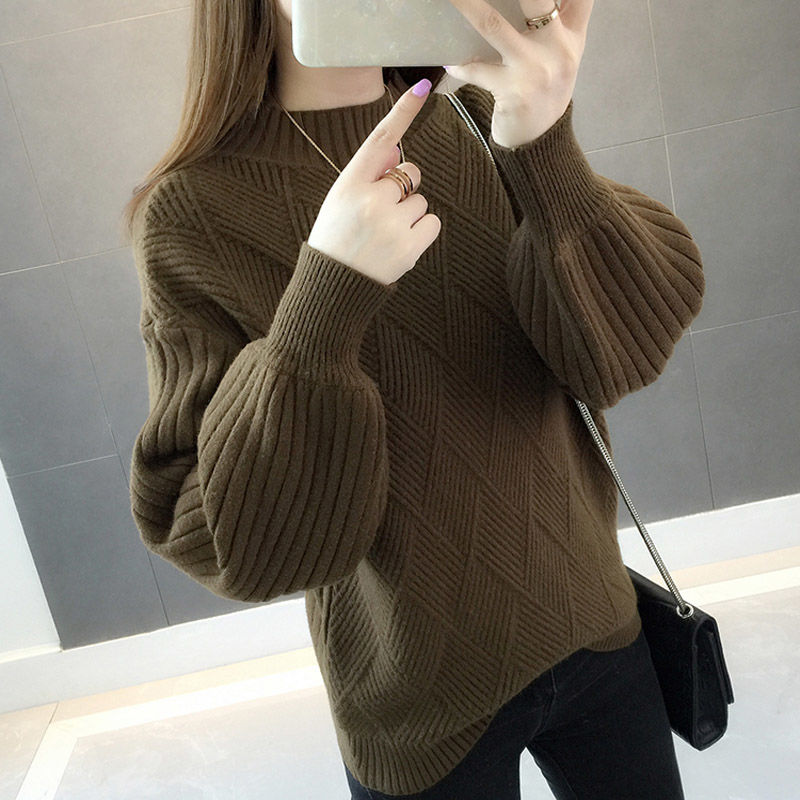Sixsr Gifts For Women Half-neck sweater women autumn winter new knitted sweater loose round sweater mujer 2019 solid color bat sweater Jumper