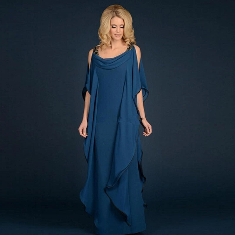 sixsr Latest Elegant Sleeveless Mother of the Bride Dresses Jewel Neck Cowl Back Tiered Wedding Party Gowns Floor Length On Sale