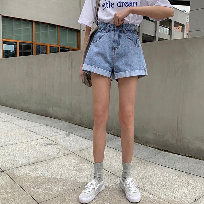 sixsr New Summer High Waist Denim Shorts Women Casual Loose Ladies Fashion Plus Size Elastic Waist Wide Leg Short Jeans Female