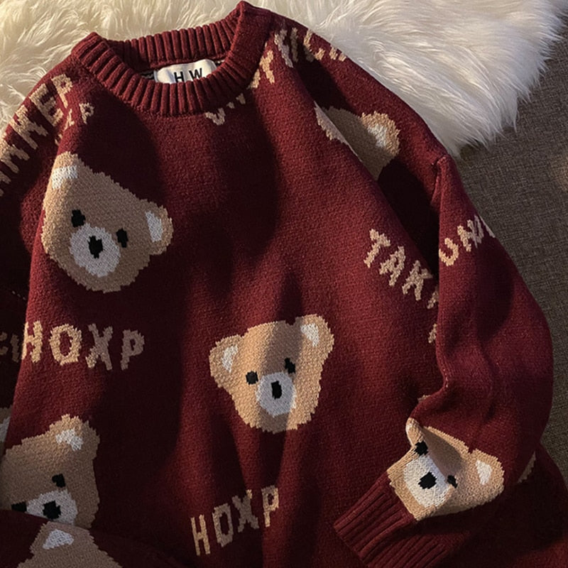 Sixsr Winter Women Fashion 3 Colors Oversized Teddy Bear Knitted Sweater Vintage O Neck Long Sleeve Female Causal Pullovers Chic Tops