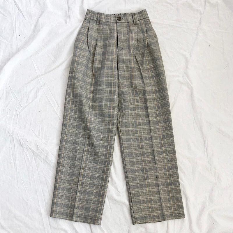 sixsr Fashion Trends Spring Women Pants Plaid High Waist Dropping Feeling High Waist Wide Leg Long Suit Pants