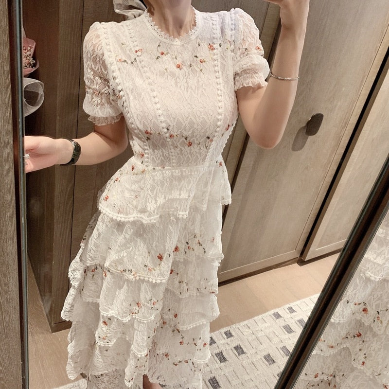 sixsr Pink Lace Embroidery Maxi Dress Female spring Winter Full sleeve high waist Ruffle elegant Long party dresses Woman