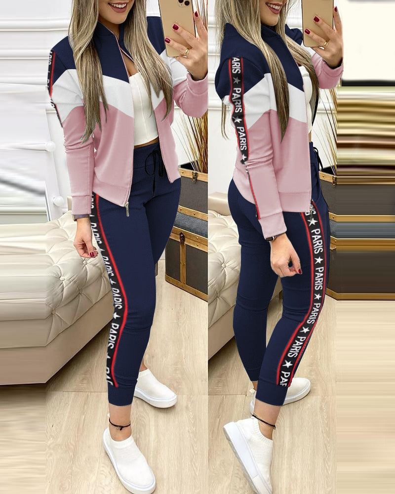 sixsr Fashion Tracksuit 2 Piece Set Autumn Winter Zipper Jacket + Long Pants Sports Suit Female Sweatshirt Sportswear Suit For Woman