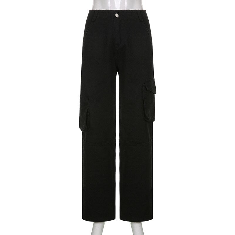 Sixsr Y2K Women Loose Jeans Fashion Street Low Waist Pocket Long Washed Solid Color Casual Workwear Jeans Female Baggy Denim Trousers