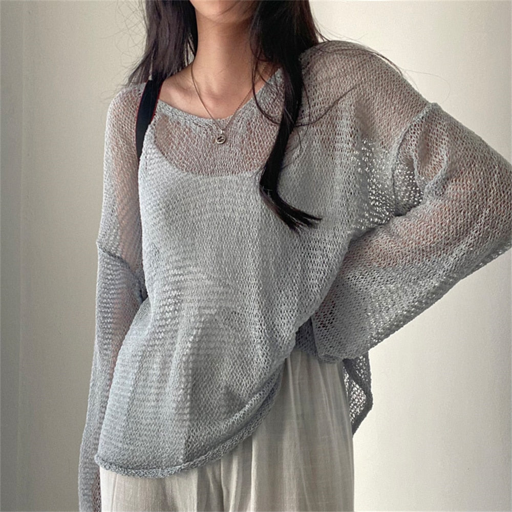 Sixsr Lazy Style Full Sleeves Jumpers Tops Hollow Out Sexy Women Fashion Casual Streetwear Chic Femme Sweaters Pullovers