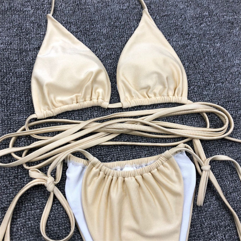 sixsr Sexy Brazilian Thong Bikini Mujer Swimwear Women Bandage Solid Swimsuit Micro Bikini Set Summer Beachwear Swim Suit