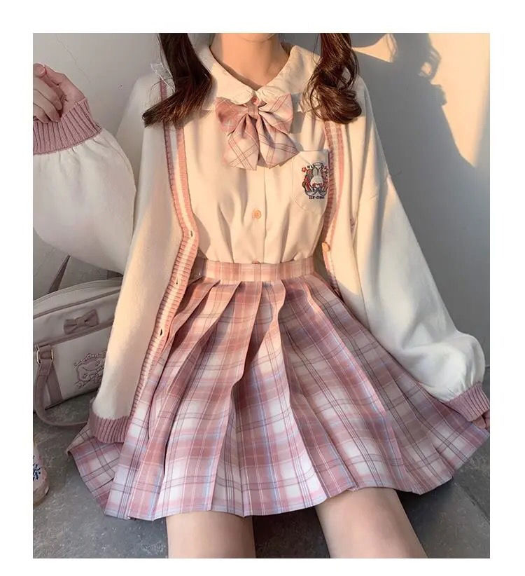 Sixsr  Spring Japanese Kawaii Fashion Pink Cardigan Women Harajuku Knitted Sweater Cute Bow Heart Korean College Style JK Uniform Coat