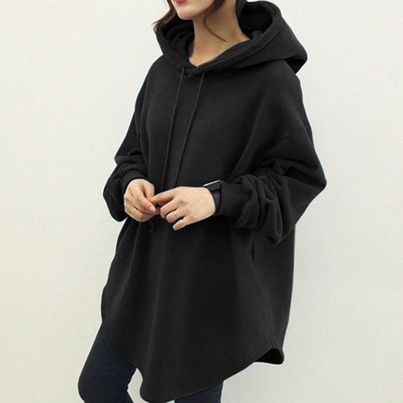Sixsr Women's Hoodies Long Sleeve Sweatshirts Autumn Casual Solid Loose Long Drawstring Pullovers Oversized Streetwear