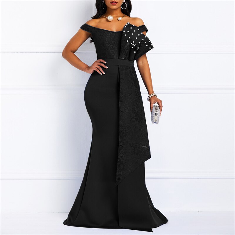 sixsr High Quality Summer New Red Elegant Women Party Dresses Sexy Low Cut Mermaid Beaded Lace Embroidery Wedding Evening Floor-Length Dress