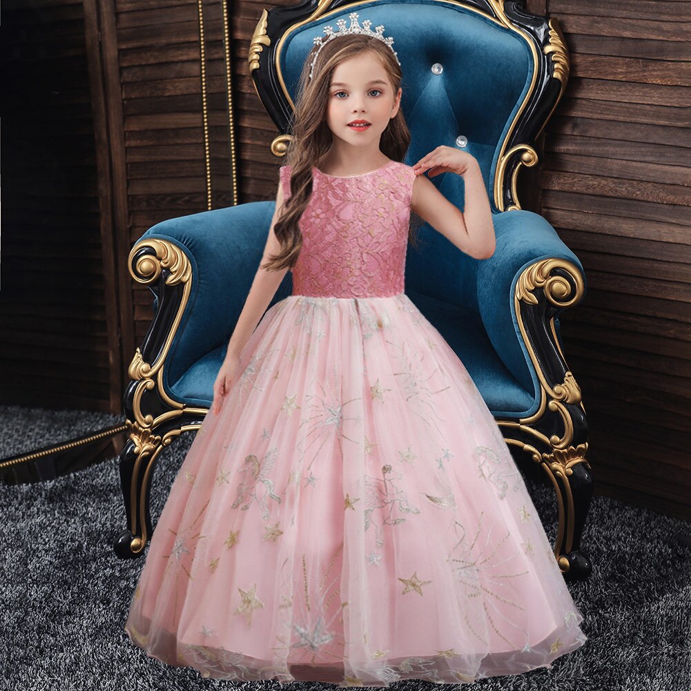 sixsr Summer Kids Princess Dress Girls Flower Embroidery Dress For Girls Vintage Wedding Party Formal Ball Gown Children Clothing