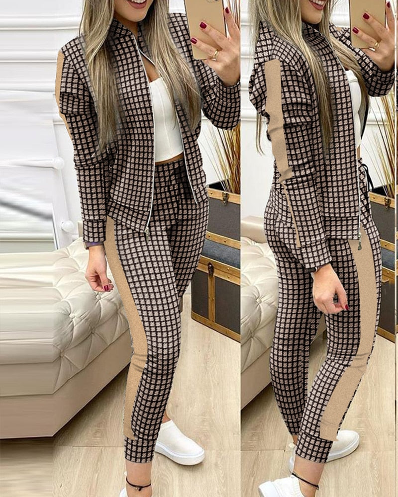 sixsr Fashion Tracksuit 2 Piece Set Autumn Winter Zipper Jacket + Long Pants Sports Suit Female Sweatshirt Sportswear Suit For Woman