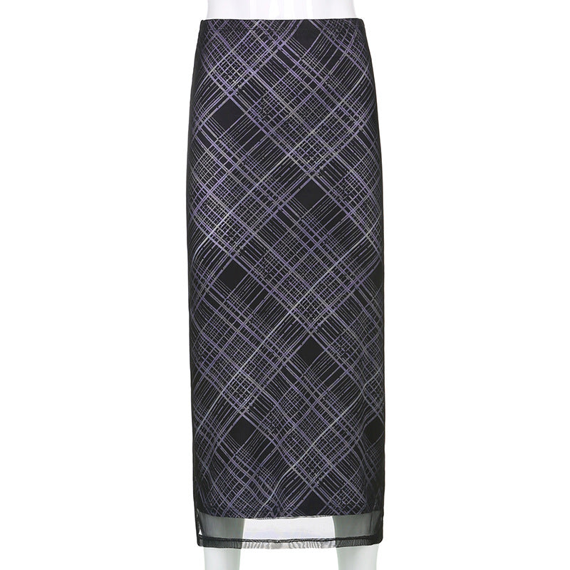 Sixsr Autumn Fairy Grunge Long Tulle Skirts Women Kawaii Plaid Black Skirt Harajuku Low waisted Skirt Korean Fashion