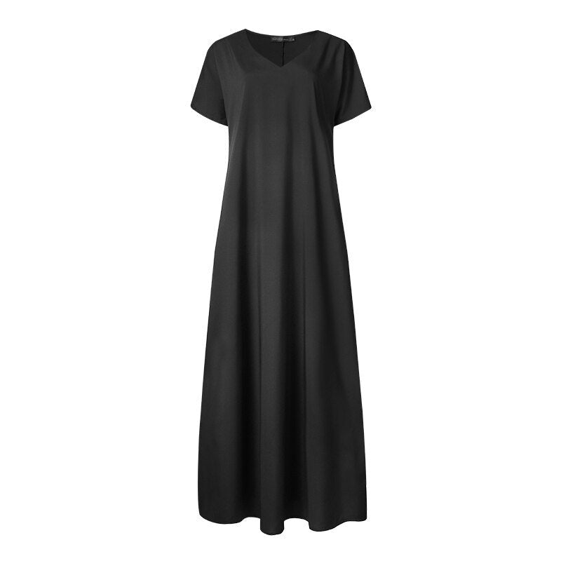Sixsr Summer Outfits Women Summer Maxi Dress Elegant Beach Sundress Casual V Neck Vestidos Female Party Short Sleeve Robe Kaftan