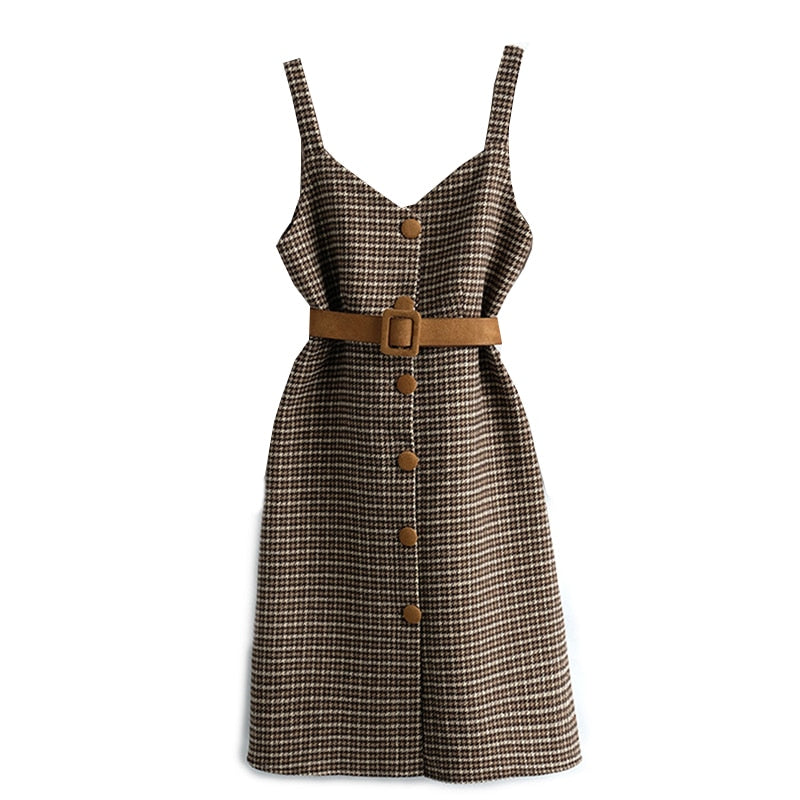 Sixsr Valentine's Day gift for women Fashion Streetwear Two Piece Dress Women Autumn Winter Sweater wool Knee-Length Dresses With belt plus size Elegant party Dress vestidos