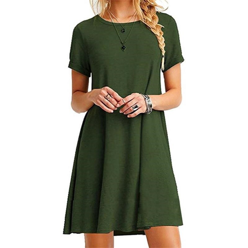 Sixsr Women Female Short Sleeve Loose Mini Short A-line Dresses Summer Beach Casual Dress Candy Color S-XXL