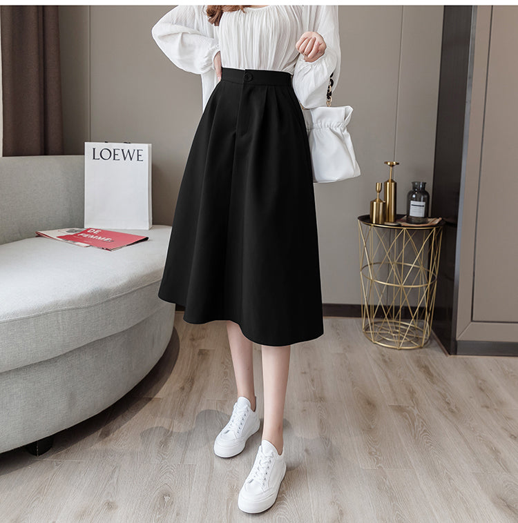 sixsr  New Spring Summer High Waist Midi Skirt Women Casual Pocket Solid Color Loose A-Line Umbrella Skirt Female Petticoat
