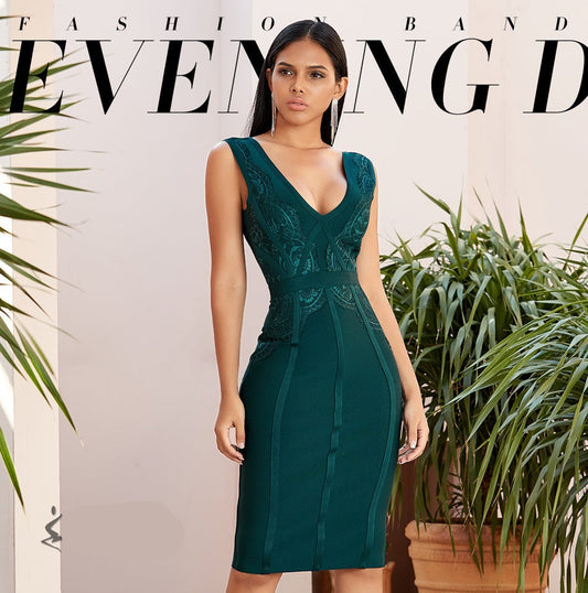 Sixsr New Summer Tank Bodycon Bandage Dress Women Sexy Sleeveless Lace Green Club Celebrity Evening Party Dresses Vestidos