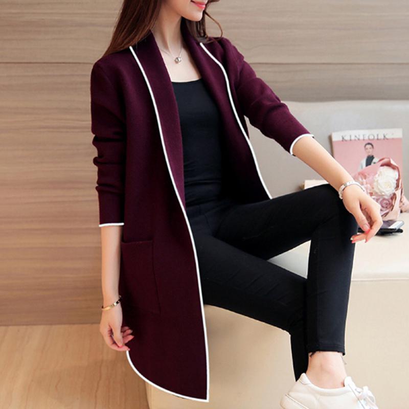 Sixsr Womens Fashion Autumn Winter Long Cardigan Female Casual Women Pocket Cardigan Sweater Knitted Cardigans All-match For Women Jacket Tops