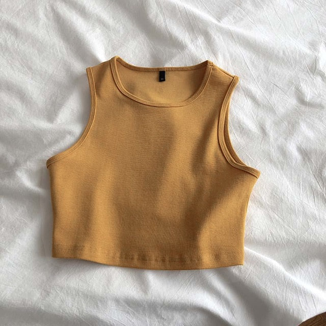 Sixsr Summer new ladies retro crop top high waist slimming stretch slim short sleeveless bottoming top