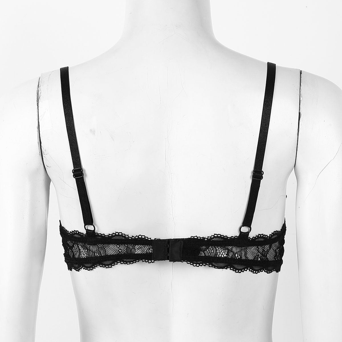 sixsr Women See Through Sheer Lace Hollow Out Lingerie Adjustable Spaghetti Shoulder Straps Open Cups Bra Push Up Underwire Bra Tops