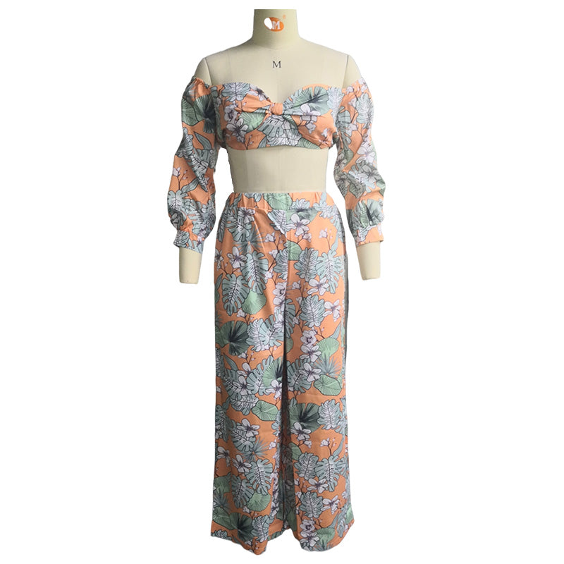 sixsr  Women Fashion Two Piece Sets Print  Suits Summer Beach Streetwear Autumn 2 Piece SetsTops +Elegant Long Pants