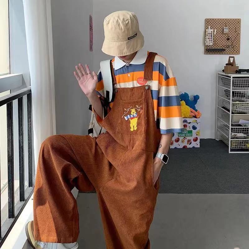 Sixsr 2024 Men's Retro Casual Pants Corduroy College Style Overalls Loose Brown/navy Color Work Trousers Salopettes Romper Jumpsuit