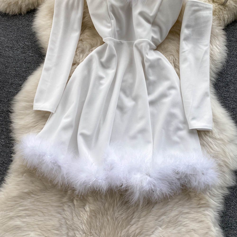 Sixsr Gifts For Women Elegant Dress For New Year Strapless Backless Furry Sexy Short Mini Christmas Dress Navidad Red Party Dress Femme