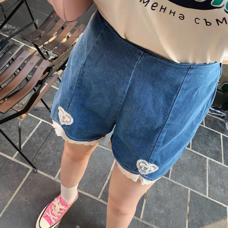 sixsr Summer Outfits  Trends Cute Lolita Girls Denim Shorts Japanese Sweet High Waist Lace Irregular Women's Shorts S-4XL Summer Kawaii Sexy Blue Shorts