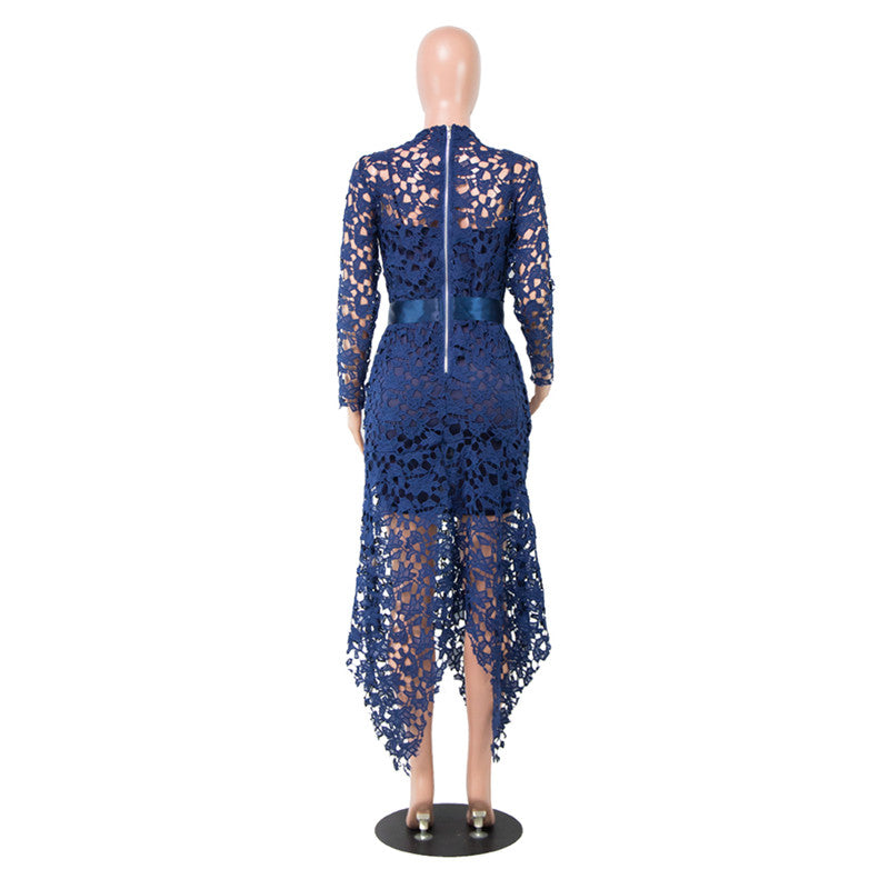 sixsr Slim Sexy Dress Women Spaghetti Straps Lace Mesh Perspective Party Fishtail Patchwork Midi Bodycon Plus Size Vestidos