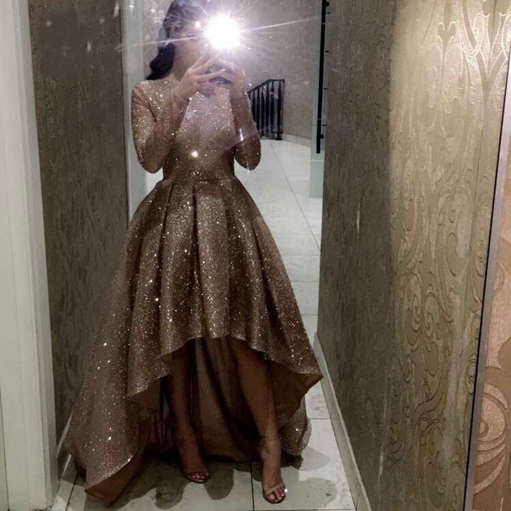 Evening Celebrity Prom Ball Gown Dresses Woman Party Night Short Elegant Plus Size Arabic Dubai Gold Formal Dress