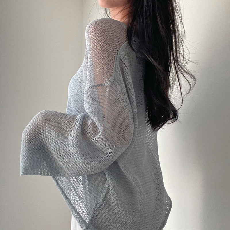 Sixsr Lazy Style Full Sleeves Jumpers Tops Hollow Out Sexy Women Fashion Casual Streetwear Chic Femme Sweaters Pullovers