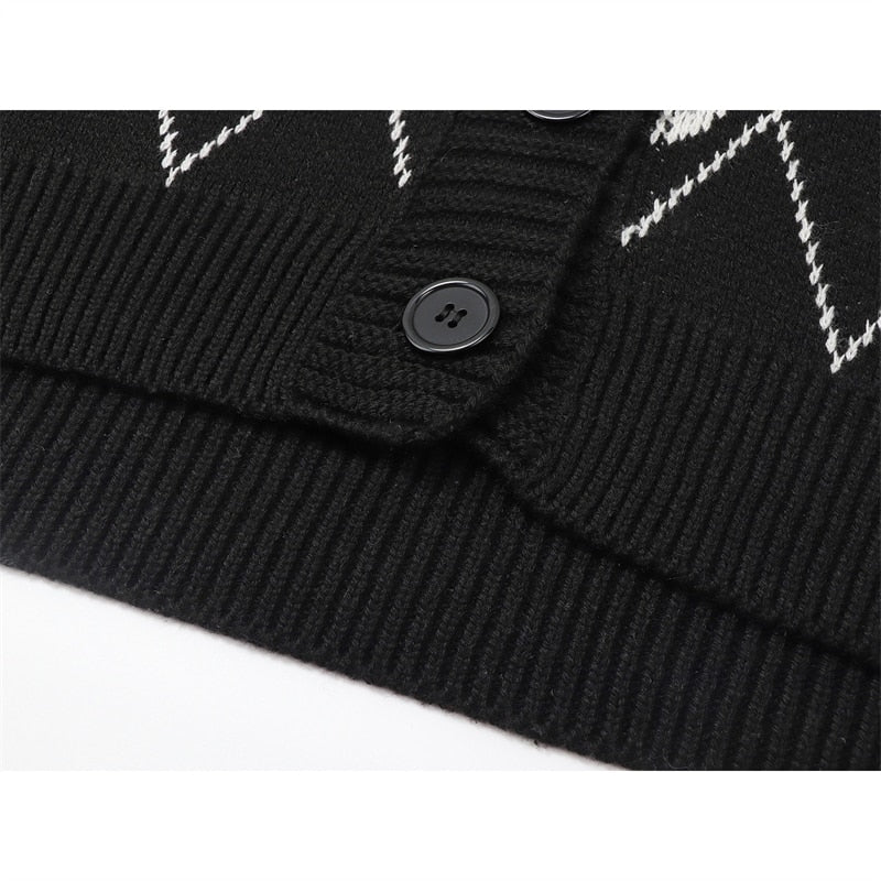 Sixsr Gothic Style Fashion Oversized Black Cardigan For Women Sweater Long Sleeve V-neck Harajuku Loose Vintage Knitwear Tops Coat