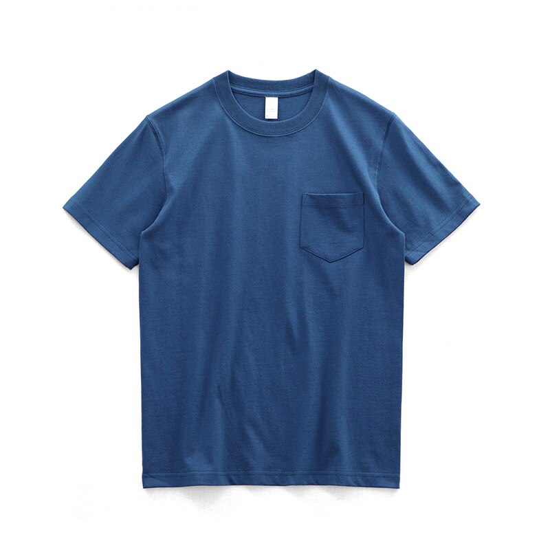 Sixsr 260g Heavy Weight Men's T-Shirt Summer Retro Simple Handsome Chic Casual Soft Solid Color Cotton Pocket Short Sleeve O-Neck Tees