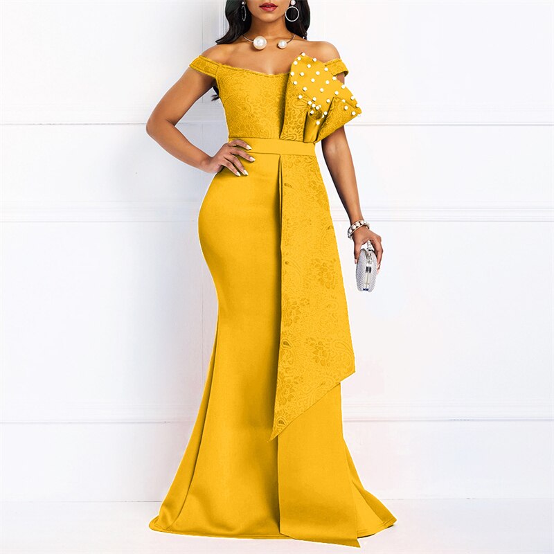 sixsr High Quality Summer New Red Elegant Women Party Dresses Sexy Low Cut Mermaid Beaded Lace Embroidery Wedding Evening Floor-Length Dress