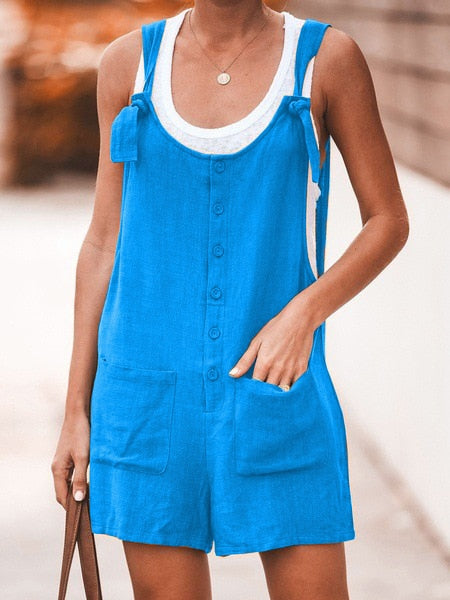 Sixsr Summer Women Sleeveless Overalls Elegant Jumpsuits Romper Casual Vintage Ladies Short Pants Cotton and linen Wide Leg Pants
