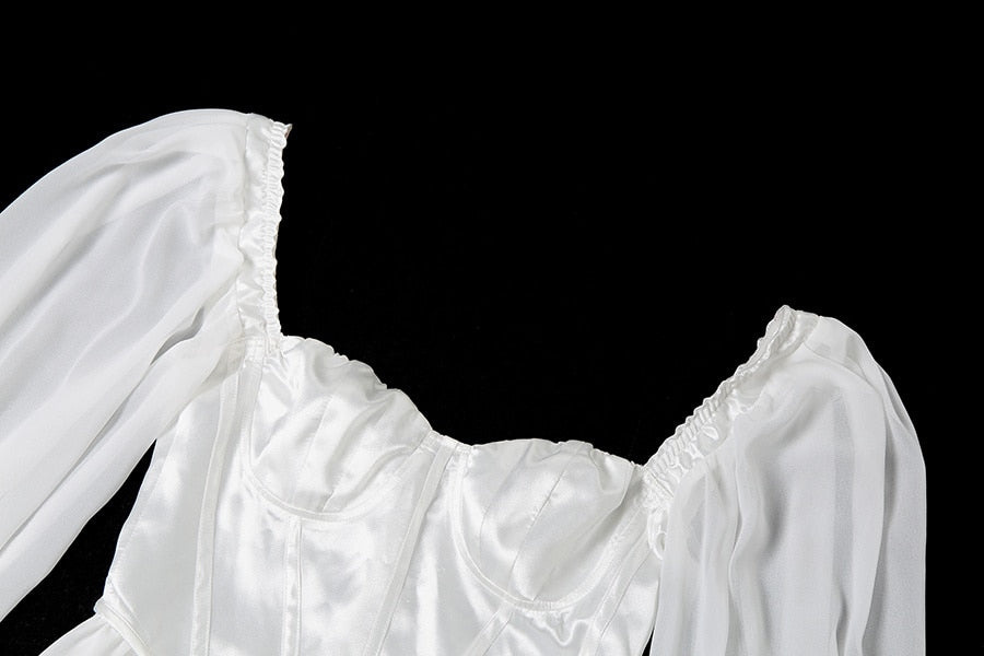 Sixsr Women Fashion Elegant High Waist Slim Solid White Office Lady A-Line Mini Dress  Spring Autumn New Women Party Dress