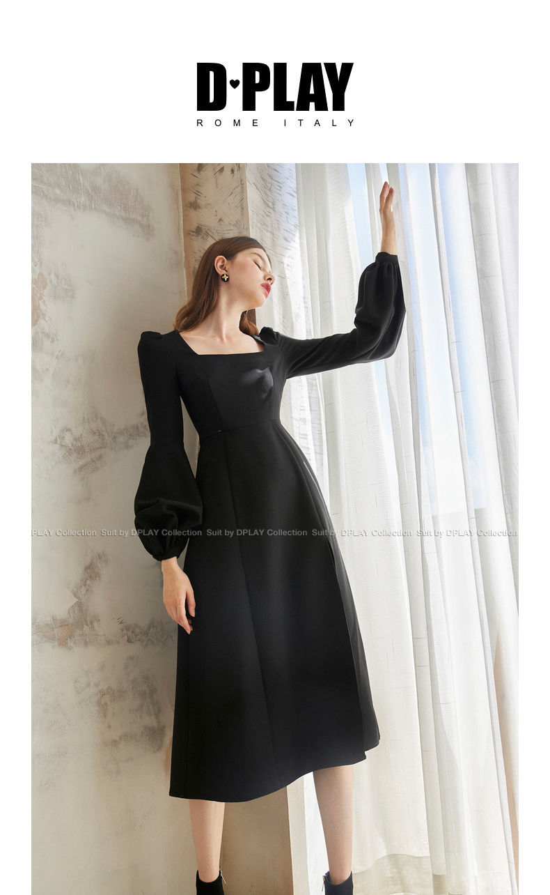 Sixsr Black Retro Split Dress Women Elegant Midi Designer Dress Female Long Sleeve Hepburn Style Chiffon Vintage Dress Fall Women