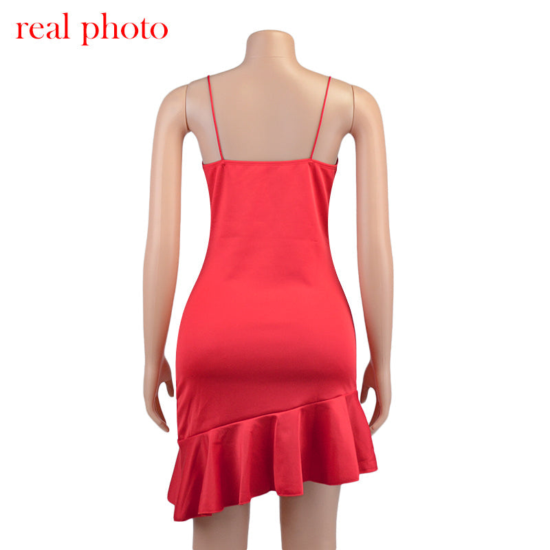 Spaghetti Straps Ruffles Mini Dress Club Party Elegant Sleeveless Slip Women's Summer Sundress Outfits Holiday