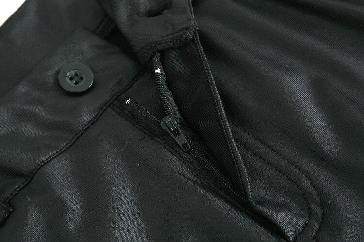 Sixsr PU Leather Pants Women High Waist Button Zipper Slim Push Up Woman Pencil Pants Casual Pockets Blue Skinny Women Pants Plus Size