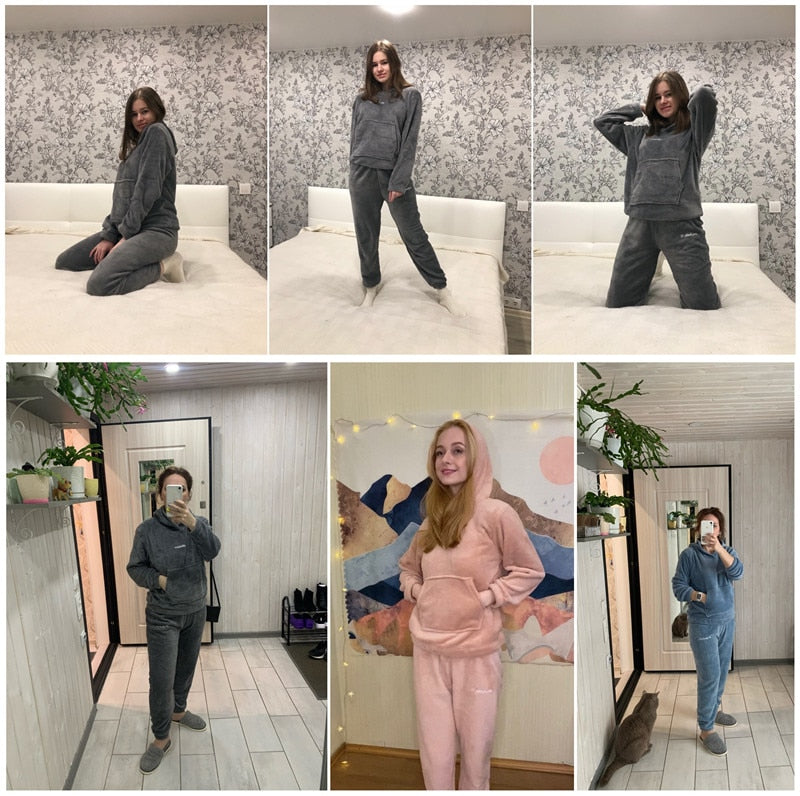 Sixsr Women Winter Pajamas Set Dropshipping Warm Homewear Winter Sleepwear Female Flannel Pajamas Home Pants Warm Home Clothes Suit
