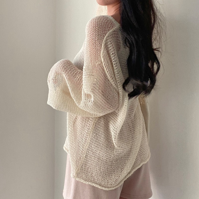Sixsr Lazy Style Full Sleeves Jumpers Tops Hollow Out Sexy Women Fashion Casual Streetwear Chic Femme Sweaters Pullovers