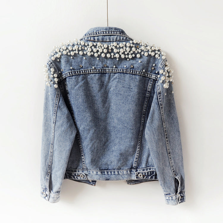 Sixsr Denim Jacket Women New Autumn Women's Jean Jackets Pearl Casual Denim Jacket Women Coat Long Sleeve Outerwear