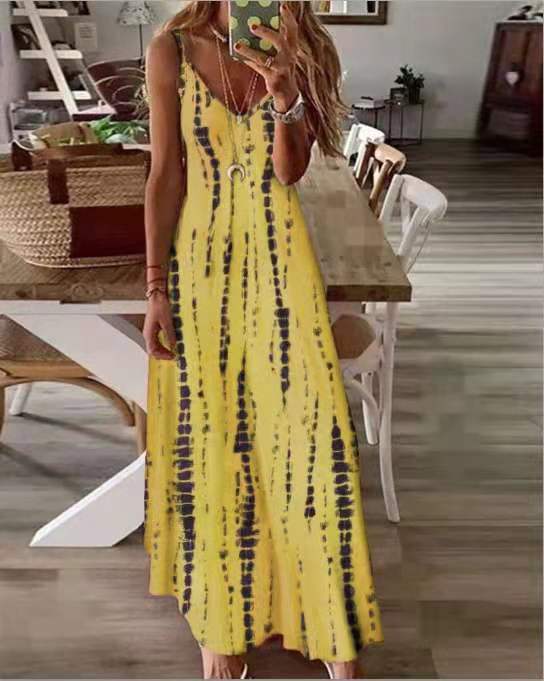 Sixsr Selling New High Street Tie Dye Dress Sexy Spaghetti Strap V Neck Long Dresses Women Summer Beach Dresses Party Tunic Plus Size 5XL
