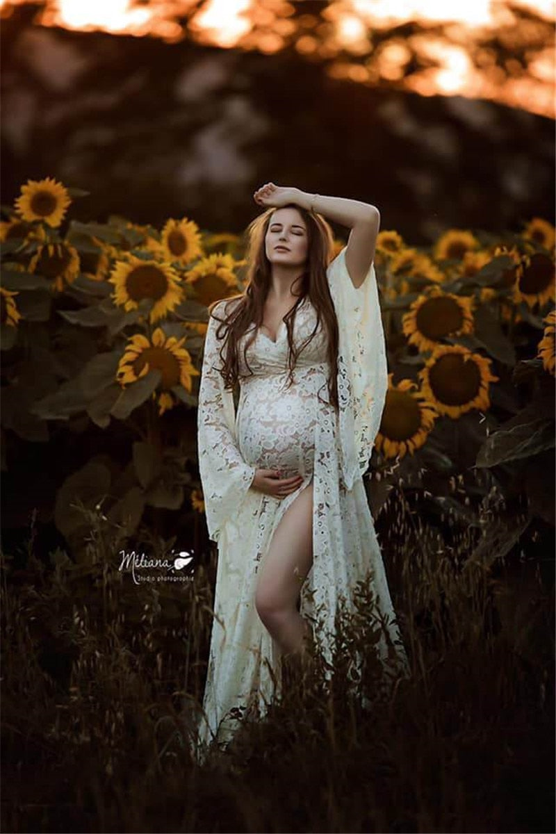 sixsr Boho Style Lace Maternity Dress For Photography Maternity Photography Outfit Maxi Gown Pregnancy Women Lace Long Dress